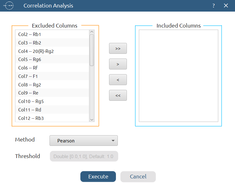 Correlation Analysis configuration